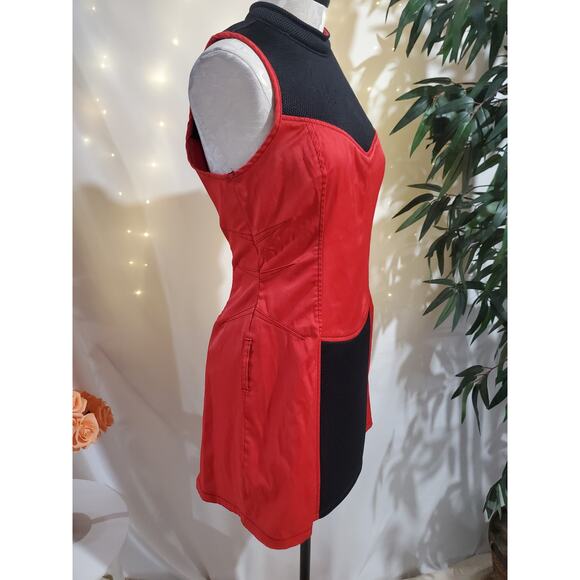 Vtg Lip Service Mesh Panel Fit & Flare Colorblock Dress Sz L Red Black Goth Rare - Picture 4 of 10